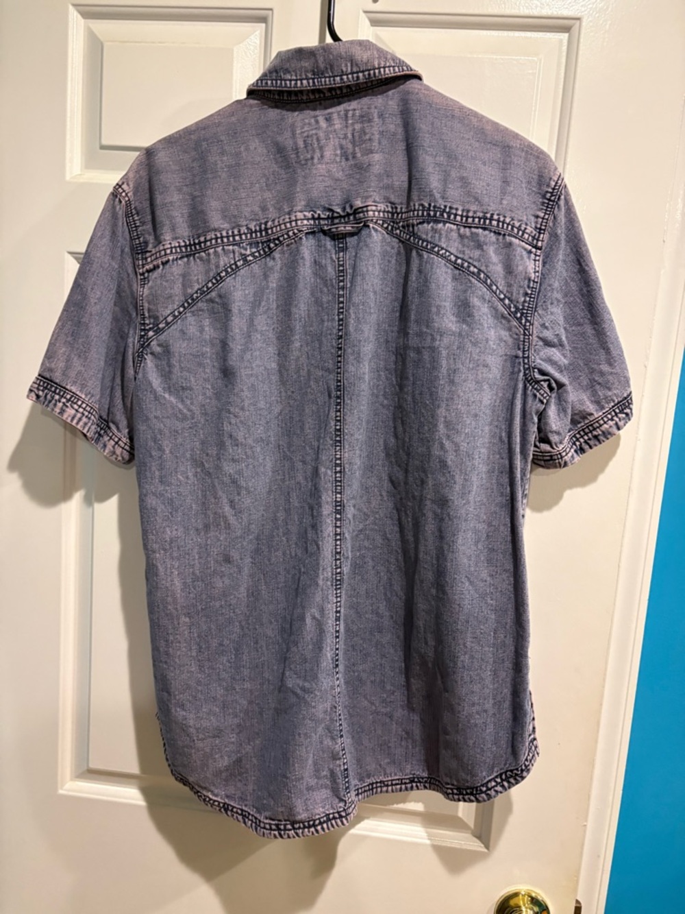 Free People We The Free denim Perl snaps shirt western cowgirl M blue acid wash - Picture 2 of 5